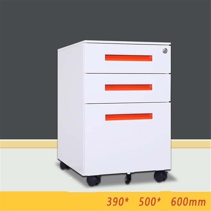 File Cabinets Color Steel Mobile File Cabinet Under Desk Thick Storage Three Drawers with Wheels File Storage Cabinets(Orange)