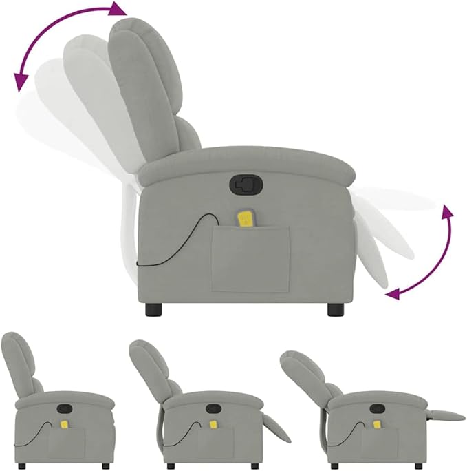 vidaXL Light Gray Velvet Massage Recliner Chair - Manual Reclining Armchair with Vibration Function for Elderly Home Lounge Seating