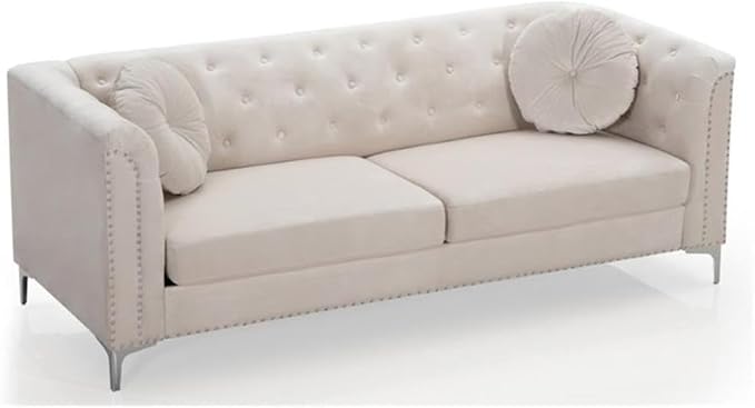 Glory Furniture Pompano Velvet Sofa in Ivory