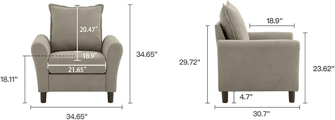 2 Sets Sofa Accent Chair 35 Reading Chair for Bedroom Modern Linen Fabric Armchair Single Sofa Chair Comfy Arm Chairs for Living RoomBedroom Beige