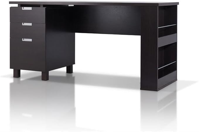 Scranton &amp Co Modern 3-Drawer Wood/Steel Office Desk 59 in Wide Espresso Finish Built-in Filing Cabinet Open Shelves Chrome Accents Particle Board Construction Home Office Desk for Workspac