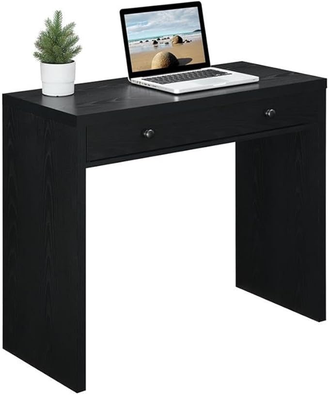 Pemberly Row Modern Home Office Desk 36 in MDF and Honeycomb Board Black Wood Finish Drawer for Concealed Storage Contemporary Style Office Desk for Home or Family Room Use