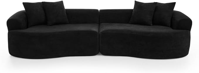 Curved Boneless Sofa Couches 4-Seat Tight Backrest Couch for Living Room Bedroom Boneless Cloud Sofa with 4 Pillows Floor Sofa in A Box No Assembly Required
