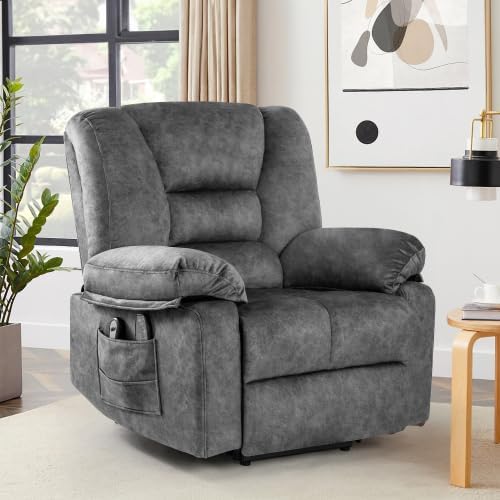 Electric Power Lift Recliner Chair Recliner Sofa for Elderly Heat and Massage2 Cup Holders Recliners Chairs for Living Room Infinite Position and Double 2 Side Pocket (Grey)
