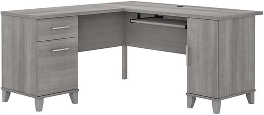 Bush Home 60-inch L Shaped Desk with Storage Spacious Corner Computer Table for Home Office Somerset Collection Platinum Gray