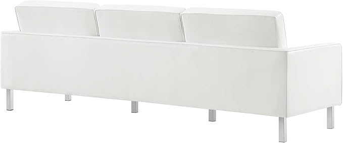 Modway Loft Tufted Button Faux Leather Upholstered Sofa in Silver White