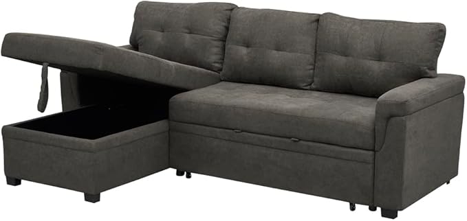 Naomi Home 85 in. Convertible Sofa with Storage Reversible L Shape Sofa Couch with Chaise Comfy Couches for Living Room Espresso/Velvet