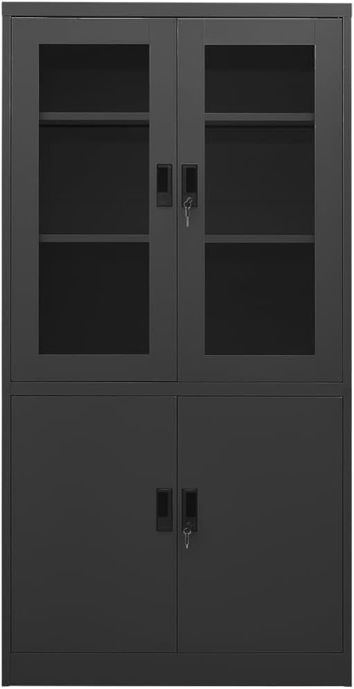 Metal Office Cabinet Garage Storage Cabinet with 4 Doors and 3 Adjustable Shelves 70.9 Anthracite Steel Lockable File CabinetLocking Tool Cabinets for OfficeHome (Style C) -AA