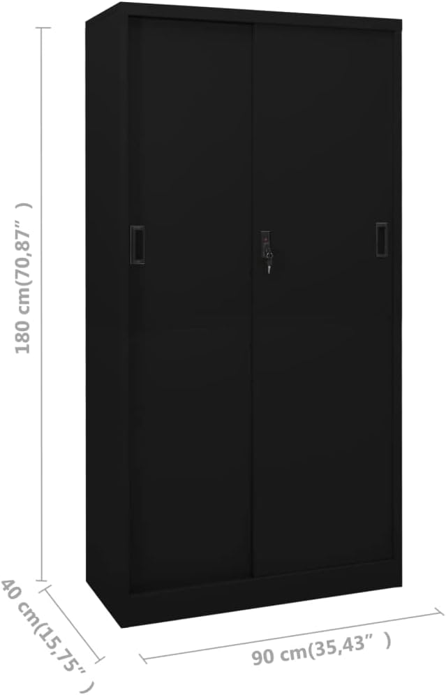 Metal Garage Storage Cabinet File Cabinets Standing Cabinets Bookcases Storage Cabinets Office Cabinet with Sliding Door Black 35.4x15.7x70.9 Steel