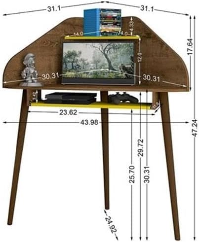 Eden Home Mid-Century Modern Wood Corner Desk Rustic Brown and Yellow Finish 47.24 in H x 43.98 in W x 31.1 in D Overhead Shelf Sliding Drawer Home Office Desk with Cable Management