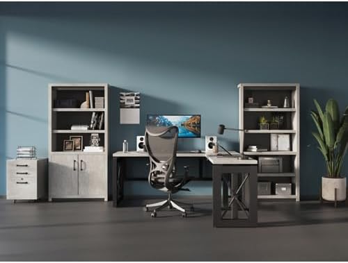 NBF Two Drawer Mobile File Pedestal Concrete with Locking File Drawer and Metal Drawer Pulls on Rolling Casters for Industrial Style