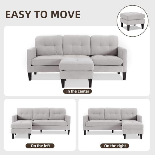 L Shaped Couch Sectional Couches with Storage Ottoman Convertible Sleeper Sofa with Reversible Chaise Comfy Couches with Reversible Chaise for Apartment Living Room Light Gray