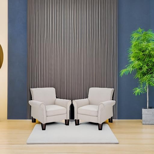 PrimeZone Comfy Accent Chair Set of 2 Mid-Century Modern Fabric Living Room Chair Reading Chair with Soft Cushion Nailhead Trim &amp Rolled Armrest Arm Chair Sofa Chair for Bedroom Waiting RoomBe