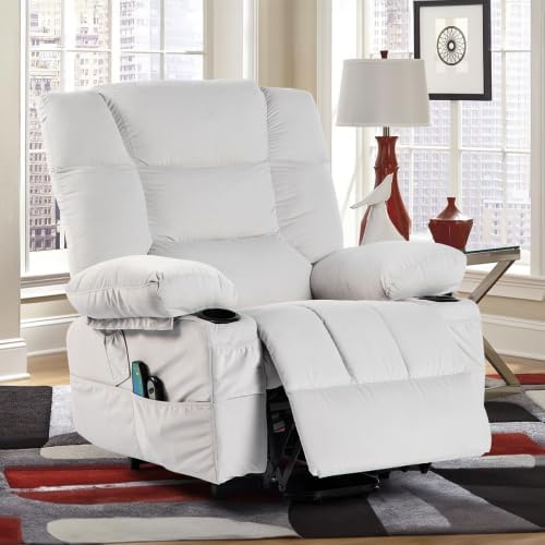 Electric Power Lift Recliner Chair Recliner Sofa for Elderly Heat and Massage2 Cup Holders Recliners Chairs for Living Room Infinite Position and Double 2 Side Pocket (Light Grey)