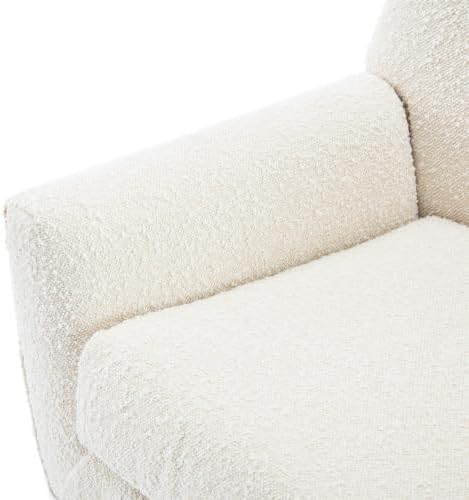 Modern Cozy Vanity Chair with rubber wood Legs Boucle Fabric Armchair with Removable Seat Cushion for Living Room Bedroom Office Guest Room Makeup Room Almond
