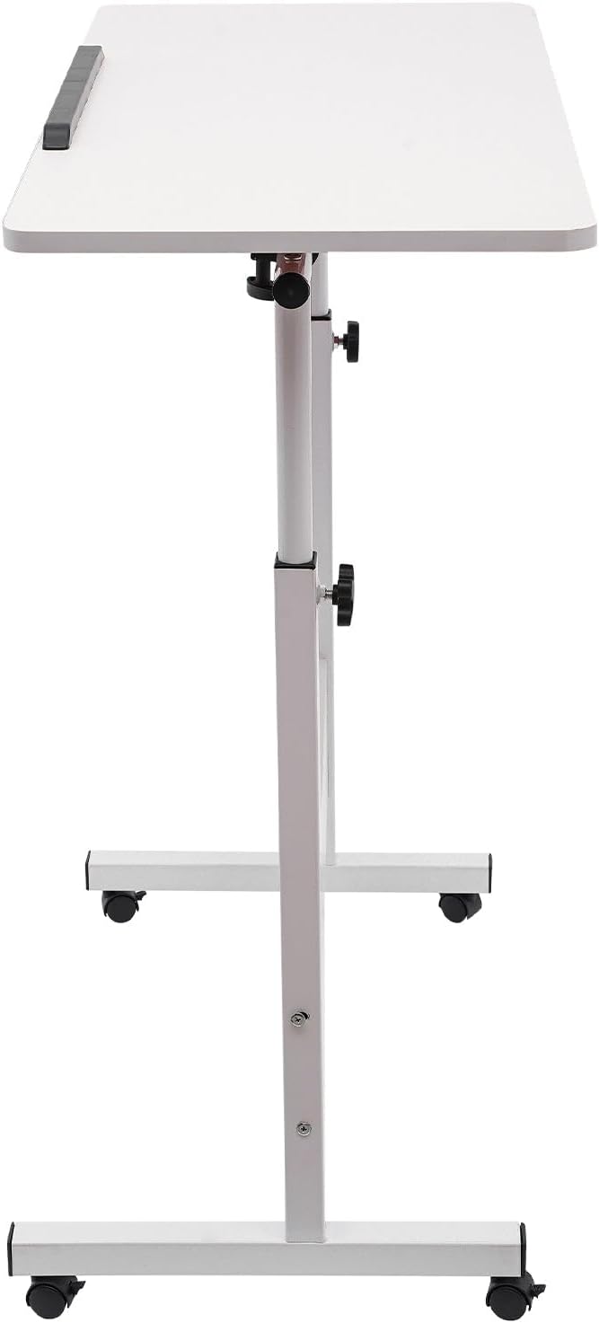 Adjustable Height Standing Desk Portable Laptop Desk on Wheels Rolling Computer Stand Mobile Small Standing Rolling Desk for Home Office 31 Lx16 W White