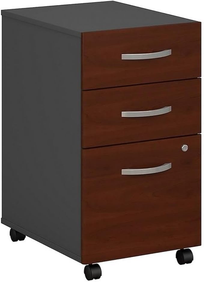 Scranton &amp Co Mobile Pedestal Filing Cabinet Hansen Cherry Finish 3 Drawer Engineered Wood with Laminate Locking Bottom Drawers Smooth Ball Bearing Slides Compact Office Storage Solution