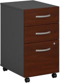 Scranton &amp Co Mobile Pedestal Filing Cabinet Hansen Cherry Finish 3 Drawer Engineered Wood with Laminate Locking Bottom Drawers Smooth Ball Bearing Slides Compact Office Storage Solution
