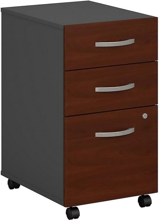 Scranton &amp Co Mobile Pedestal Filing Cabinet Hansen Cherry Finish 3 Drawer Engineered Wood with Laminate Locking Bottom Drawers Smooth Ball Bearing Slides Compact Office Storage Solution