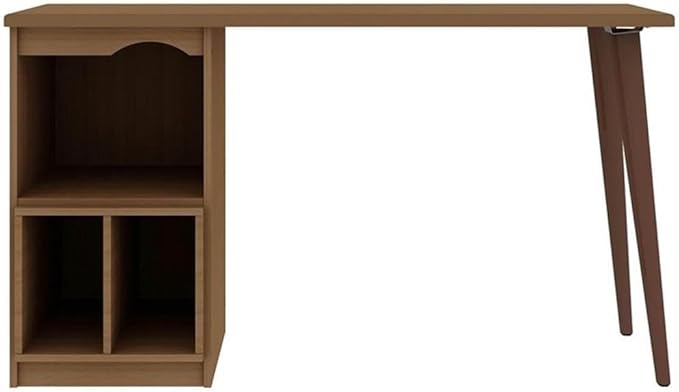 Eden Home Contemporary Wood Home Office Desk Maple Finish 53.54 in Wide 3 Open Cubby Spaces Durable Splayed Legs Retro Style Cut-Out Design Office Workspace or Study Desk with Ample Storage