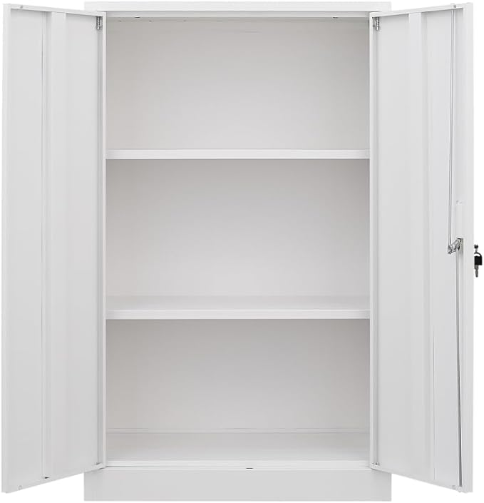 Metal Storage Cabinet with Lock 2-Door Folding File Cabinet with Adjustable Shelf 42 Heavy-Duty Storage Locker for Home Office School Garage (White)