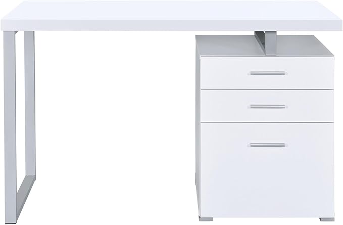 Penau White 3-Drawer Reversible Office Desk Contemporary Writing Desk with Metal Legs Spacious Surface for Work and Study 30 Inch High 47.25 Inch Wide Silver Accents