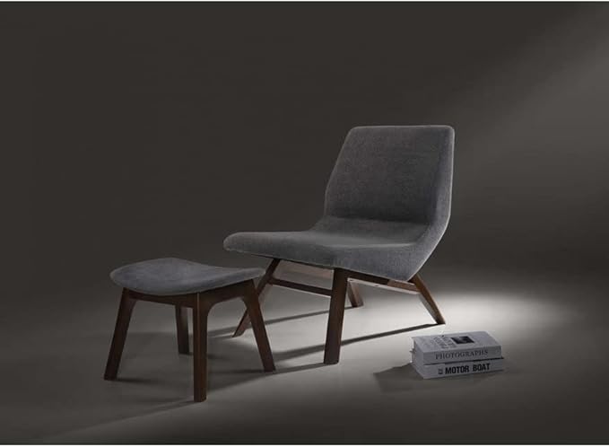 Limari Home Whitney Solid Wood &amp Fabric Accent Chair &amp Ottoman in Gray/Walnut