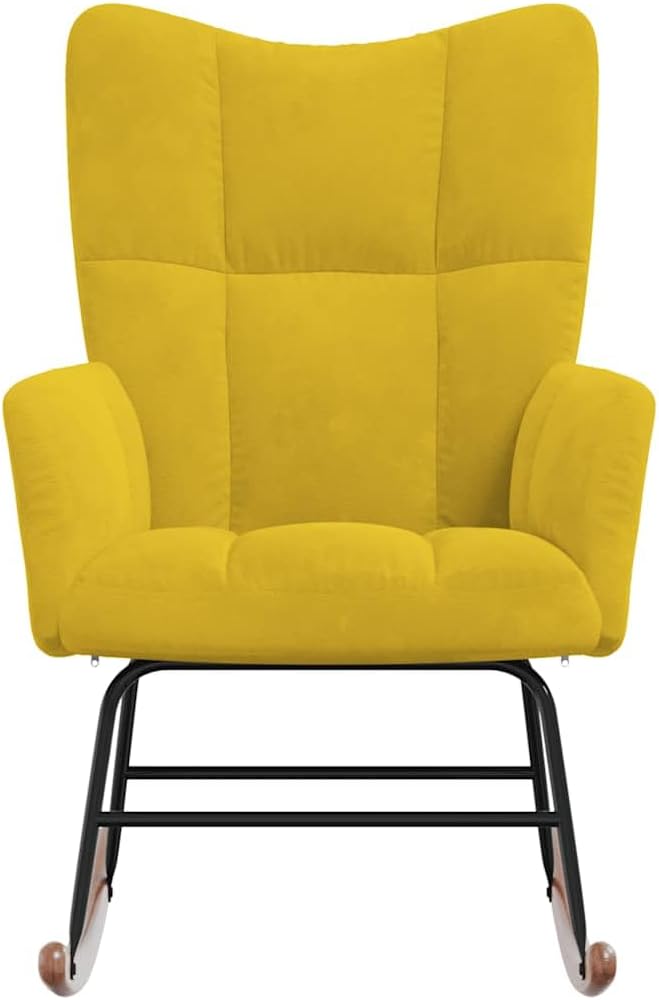 vidaXL Mustard Yellow Velvet Rocking Chair-Luxurious Modern Design Comfortable Foam-Padded Seat Soft Touch Velvet Upholstery Steel Frame with Wooden Rocking Rails