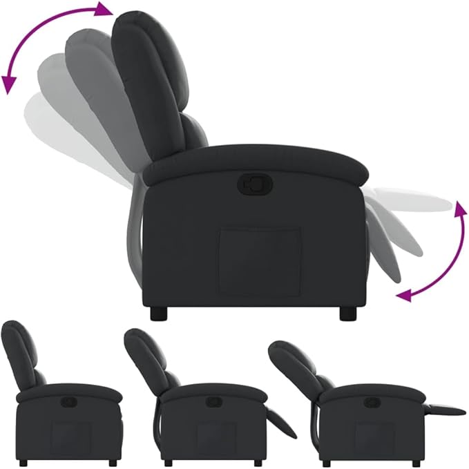 vidaXL Recliner Chair - Black Real Leather Manual Reclining Function Comfortable Seating with Solid Wood and Metal Frame for Office or Living Room