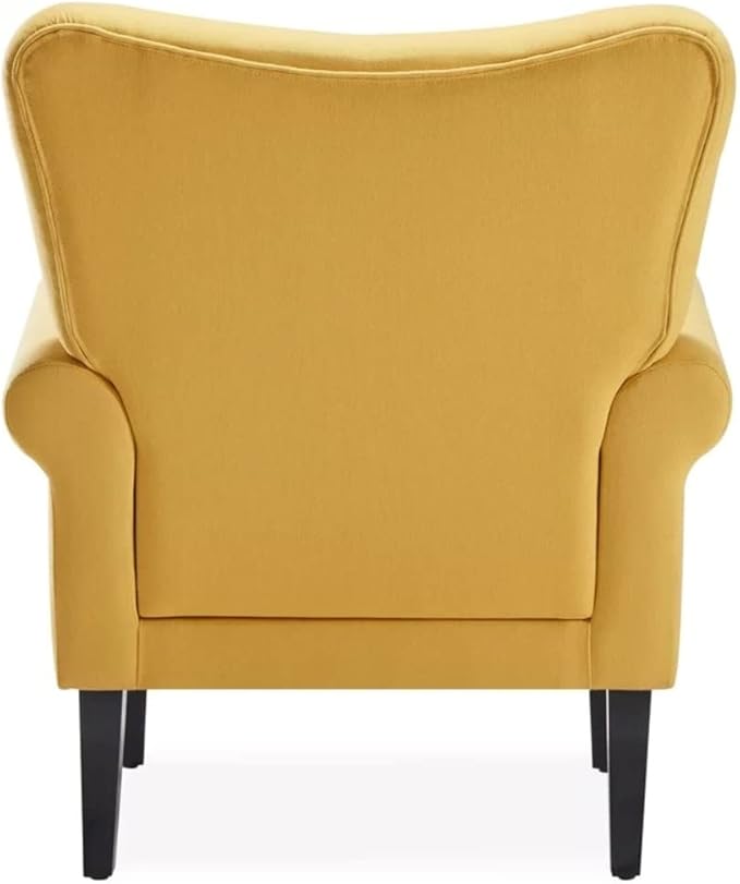 Modern Style Lounge Chair for Living Room | Stylish Wide Armchair Tufted High Backrest with Padded Arms &amp Deeply Thick Cushioned Seat | Durable Wood Manufactured | Aesthetic LookYellow Color