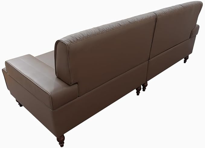 86.41 Mid-Century Modern Leather 3-Seater Couch Comfortable Sofa with Solid Wood Legs and Frame for Living Room Bedroom Apartment and OfficeBrown