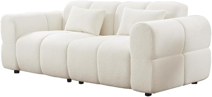 80 Modern Sofa Couch Comfy Deep Seat Teddy Cloud Sofa Upholstered 3-Seater Boucle Couch Oversized Loveseat for Living Room Bedroom Office Apartment(White)