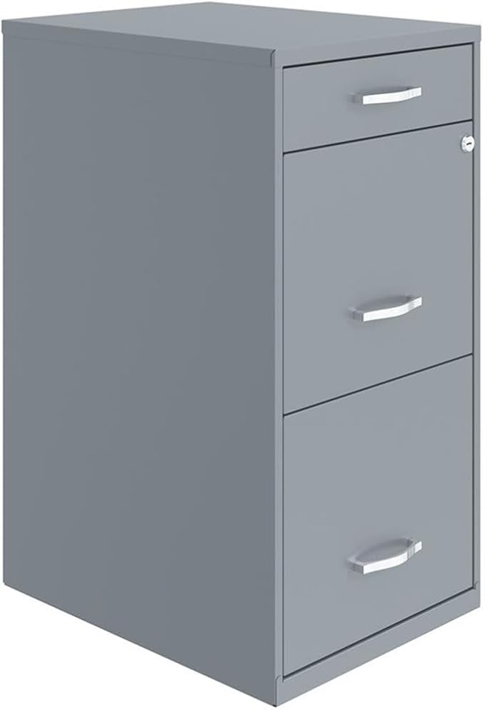 Scranton &amp Co 18 3-Drawer Metal Filing Cabinet Gray Finish High-Sided Letter File Storage Locking Top Drawers with Pencil Organizer Smooth Glide Suspension Compact Home or Office Use