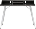 Calico Designs Woodford 45” Wide Modern Secretary Writing Desk with Low Storage Hutch and Whtie Metal Tapered Legs in Marbled Dark Grey White