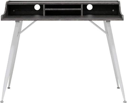 Calico Designs Woodford 45” Wide Modern Secretary Writing Desk with Low Storage Hutch and Whtie Metal Tapered Legs in Marbled Dark Grey White