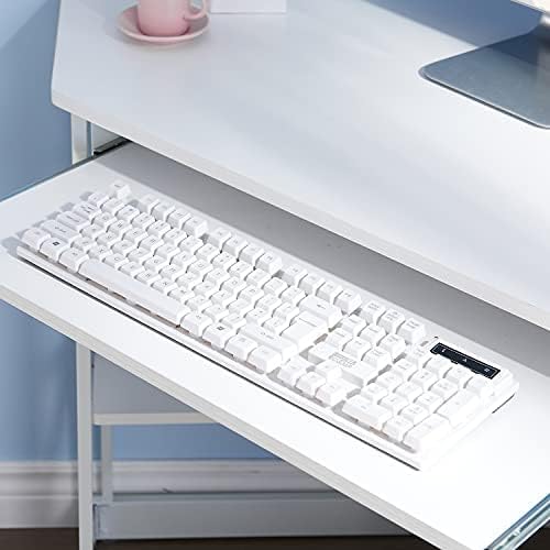 VECELO Corner Desk Computer Desk Writing Table with Smooth Keyboard Tray &amp Storage ShelvesCompact Home Office Triangle TableWhite