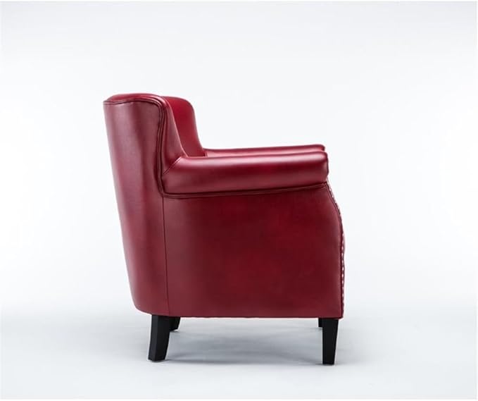 Pemberly Row Red Faux Leather Club Chair Nailhead Trim Upholstered Leather Gel Solid Wood Legs No Sag Springs 2.2 Density Foam Living Room Accent Chair Comfortable Indoor Seating