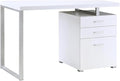Pemberly Row Modern 3-Drawer Wood Office Desk 47.25 W x 23.5 D x 30 H White Finish Silver Metal Frame Spacious File Cabinet Reversible Setup Home Office Desk for Indoor Use