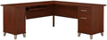 BOWERY HILL 71 L-Shaped Desk Hansen Cherry Finish Engineered Wood Wire Management Keyboard Tray Vertical Storage Cabinet with Adjustable Shelf Home Office Workstation