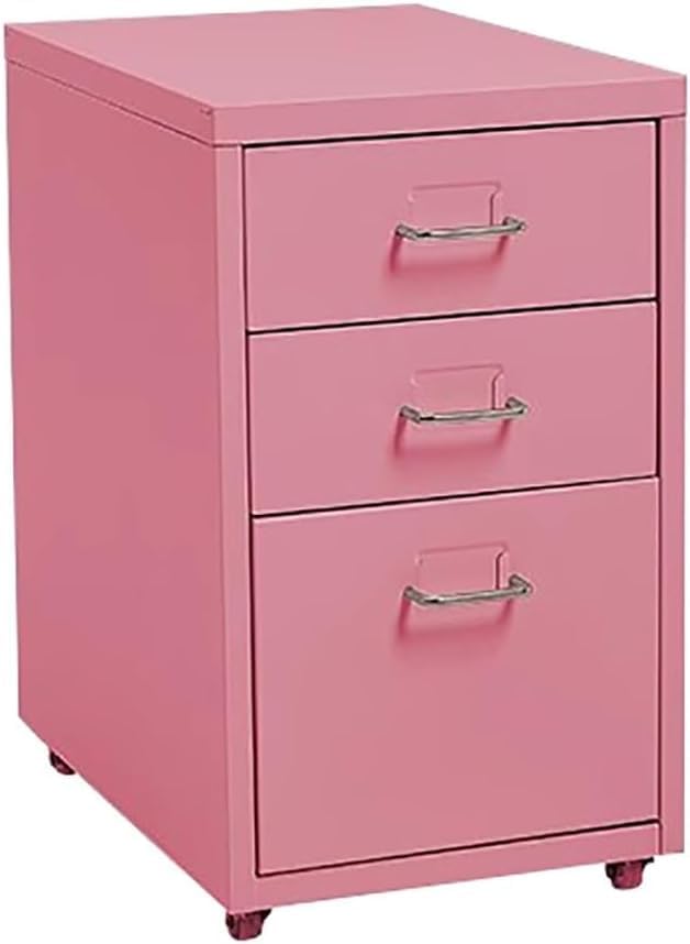 ELEFOCUS 3 Drawer Storage Cabinet Under Desk Tin File Cabinet with Wheels Office Removable Storage Cabinet(Color:Pink)