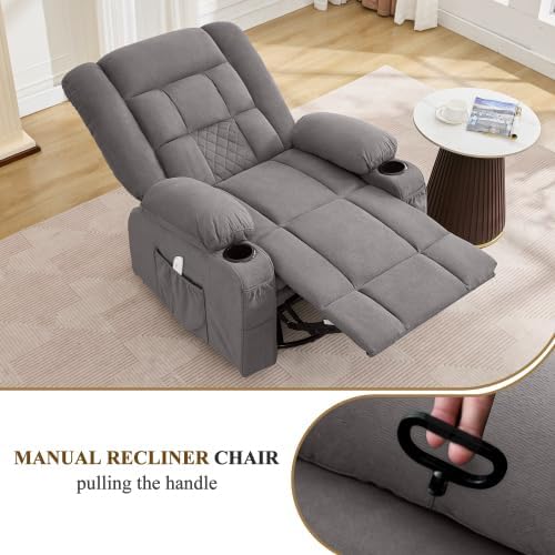 Oversized Recliner Chair for Adults w/ 4-Point 3D Kneading Massage and Lumbar Heating Swivel Rocker Recliner w/USB Charge Port for Living Room Ergonomic Lazy Boy Single Sofa Chair (Gray)