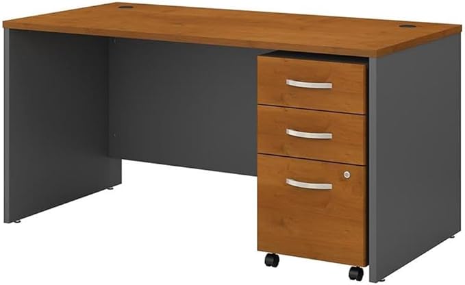 Bush Business Furniture Series C 60W x 30D Office Desk with 3 Drawer Mobile File Cabinet in Natural Cherry