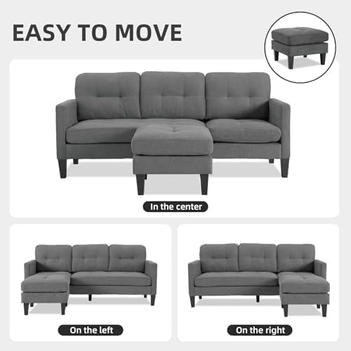 L Shaped Sectional Couch Convertible Sleeper Sofa Bed with Reversible Chaise Lounge Sectional Cloud Couch for Apartment Small Couches for Small Spaces Dark Gray
