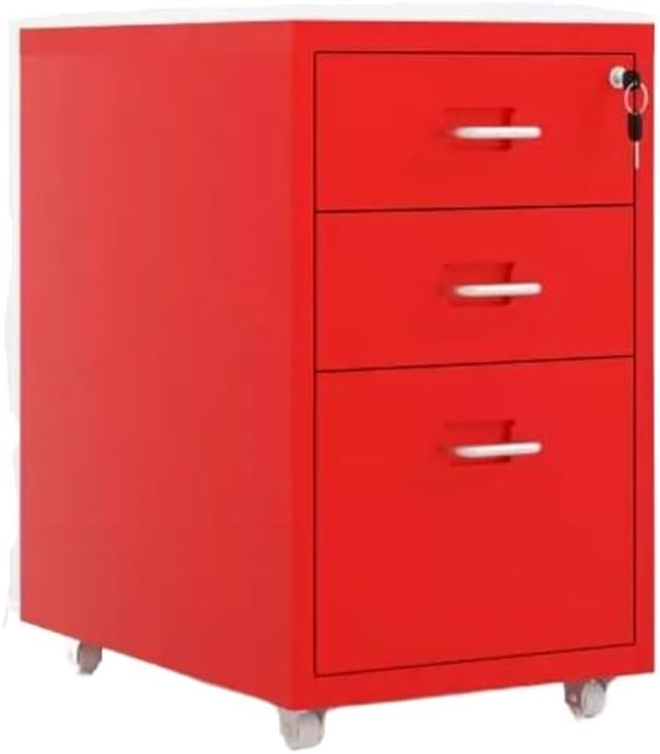 File Cabinet Tin Storage Data Storage Cabinet Under Desk with Lock Mobile Drawer Cabinet (Color : Red)