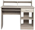 Gray Particleboard Computer Desk with Storage Shelves Modern Office Desk Computer Table Studying Writing Desk Workstation with Bookshelf and Shelf for Home Office  Desk with Side Shelf 110x50x95CM