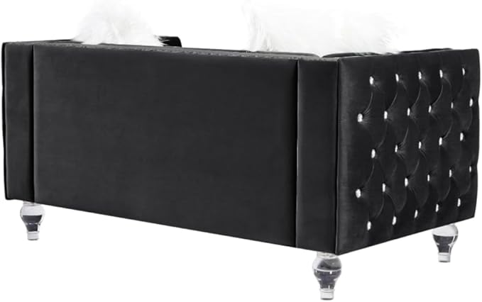 i-POOK 60 2-Seater Chesterfield Sofa Tufted Velvet Loveseat Sofa Couch with 2 Plush Pillows Crystal Legs and Nailhead Trim Arms Diamond Comfy Sofa for Living Room Office Guests Room Black