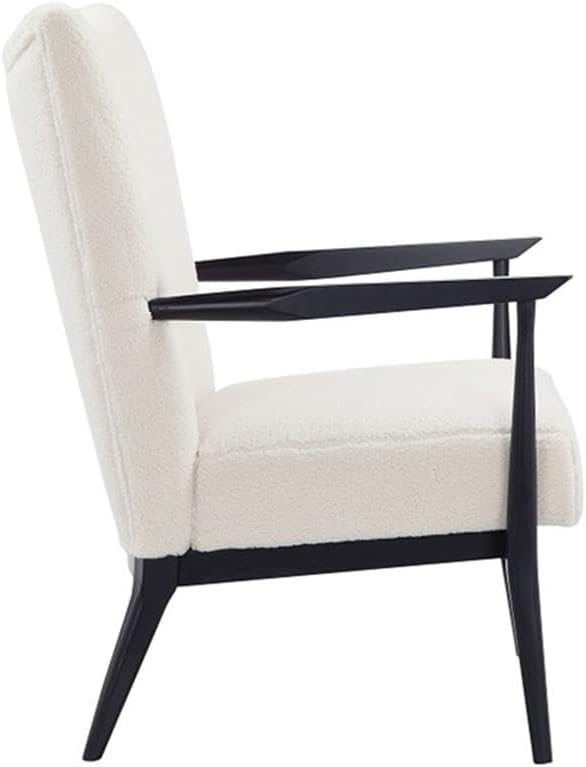Pemberly Row Contemporary Lounge Chair Boucle Fabric White Finish Modern Arm Chair Black Metal Frame 18 Seat Height Minimalist Design for Living Room Nursery or Accent Seating