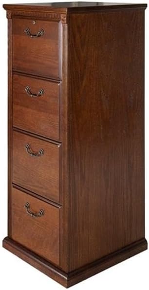 Pemberly Row Traditional 4-Drawer Wood Filing Cabinet Office Storage in Brown Solid Wood Sturdy and Durable Office or Home Use Secure Document Organization Classic Design