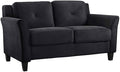 BOWERY HILL Transitional Microfiber Loveseat 56.3 Wide Curved Arms Attached Tufted Cushions Plush Seating Black Finish Solid Wood Frame Compact Living Room or Small Space Furniture