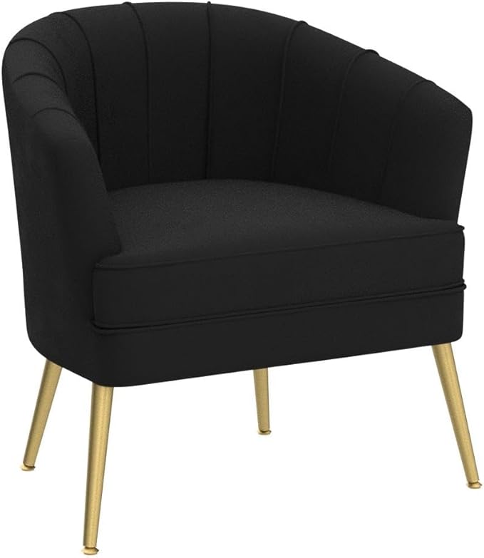 Andeworld Velvet Accent Chair Upholstered Modern Single Sofa Side ChairComfy Barrel Club Living Room Armchair with Golden Metal Legs for Bedroom Living Reading Room Office Black